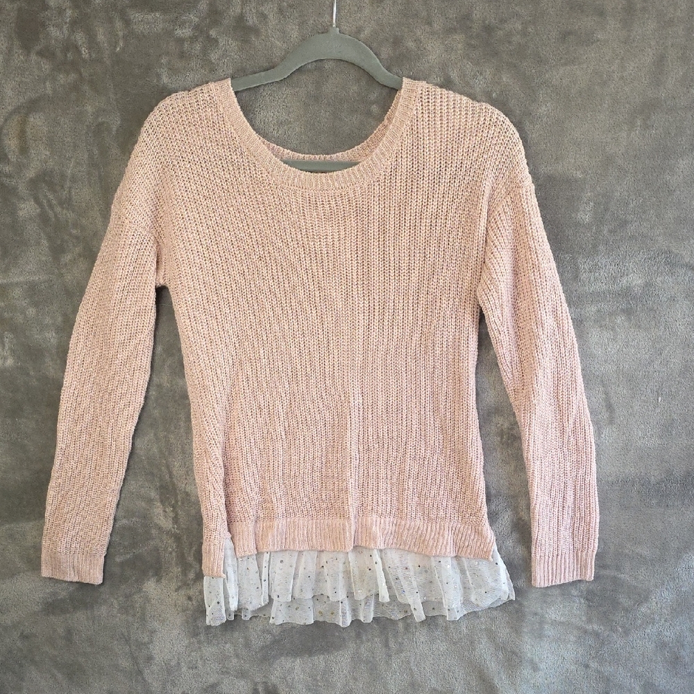 Pink Republic Blush Sweater with Lace Trim